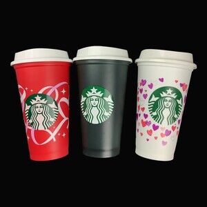 Starbucks Red White Green Reusable Travel Cup Tumbler 50 Years Coffee Hearts 16